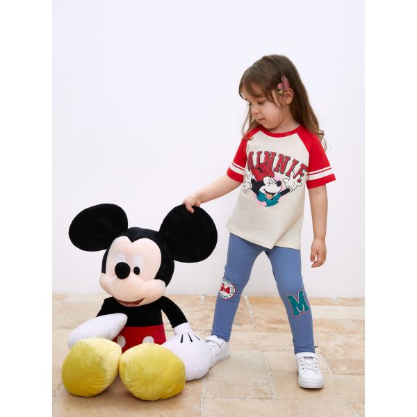 Crew Neck Short Sleeved Minnie Mouse Printed Baby Girl T-Shirt and Leggings 2-Pack Set