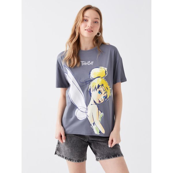 Crew Neck Tinker Bell Printed Short Sleeve Women's T-Shirt