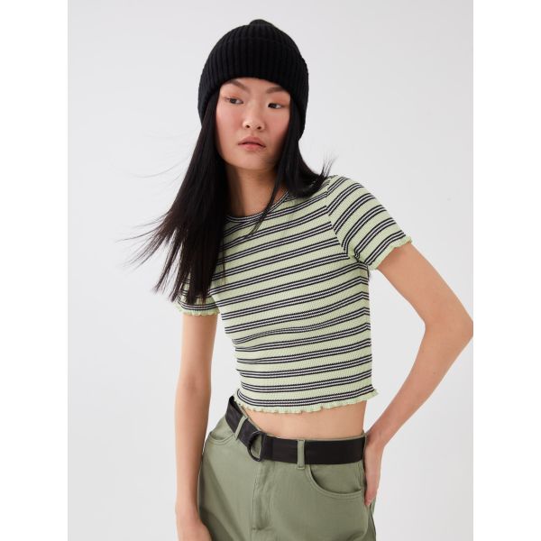 Crew Neck Striped Short Sleeve Women's T-Shirt