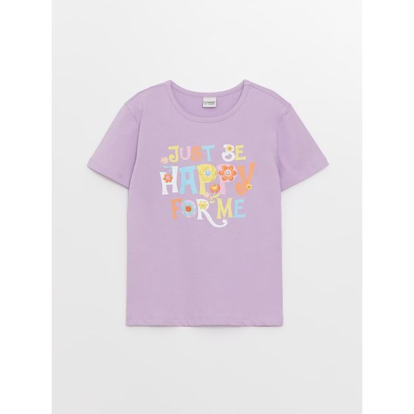 Crew Neck Printed Short Sleeve Girl T-shirt