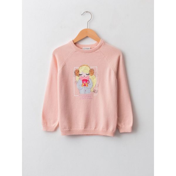 Crew Neck Printed Long Sleeve Girl Tricot Sweater