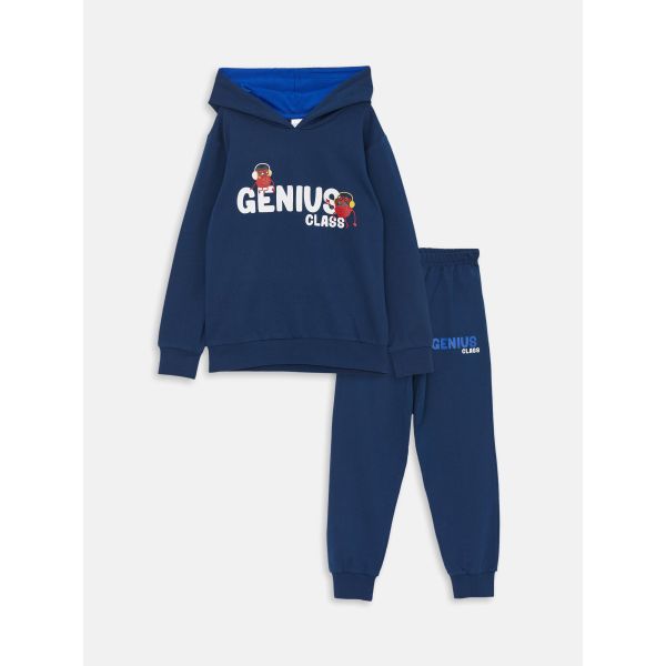 Hooded Printed Long Sleeve Boys Pajamas Set