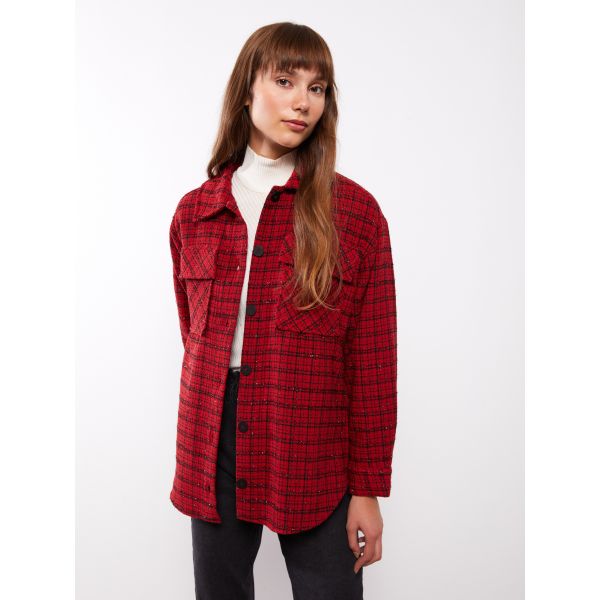 Buttoned Plaid Long Sleeve Women's Shirt Jacket