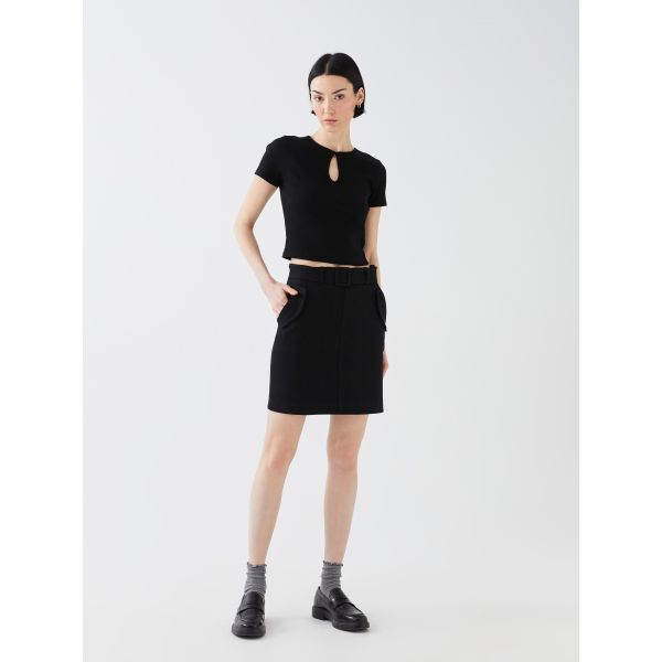 Waist Belt Straight A-Line Gabardine Women's Skirt