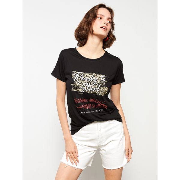 Crew Neck Printed Short Sleeve Women's T-shirt