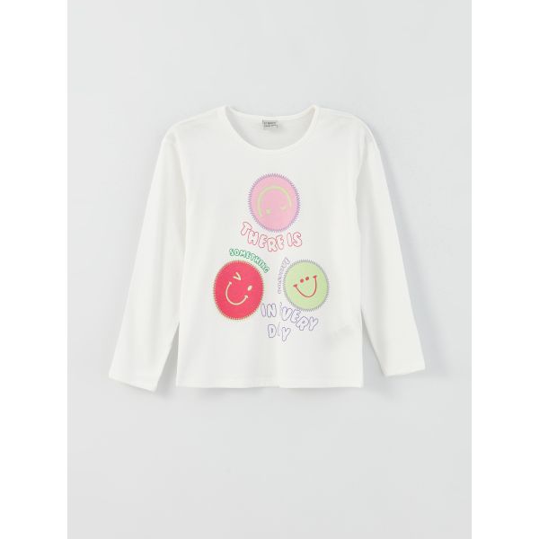 Crew Neck Printed Long Sleeve Girl T-shirt