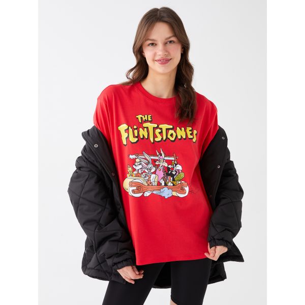 Crew Neck Looney Tunes Printed  Short Sleeve Women's T-Shirt