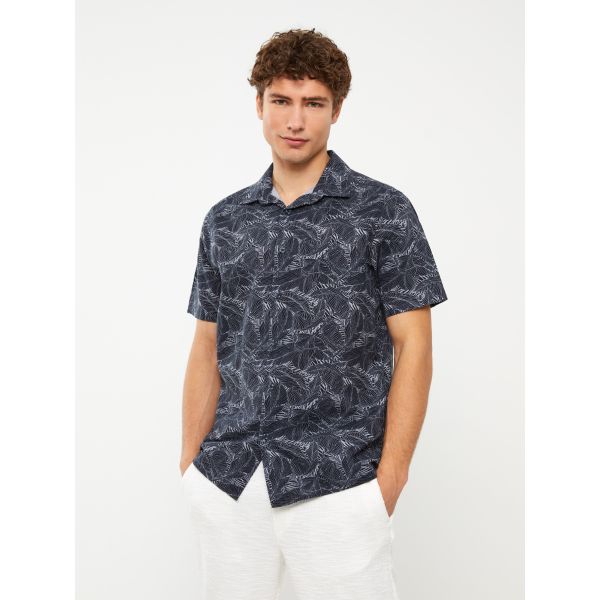 Regular Fit Short Sleeve Patterned Poplin Men's Shirt