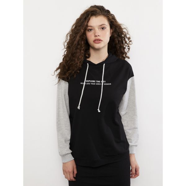 Hooded Long Sleeve Women's Sweatshirt with Color Block