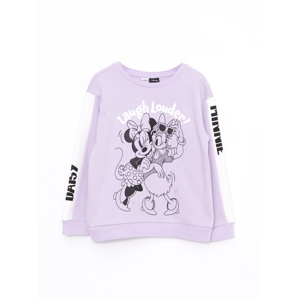 Crew Neck Minnie Mouse and Daisy Duck Printed Long Sleeve Girl Sweatshirt