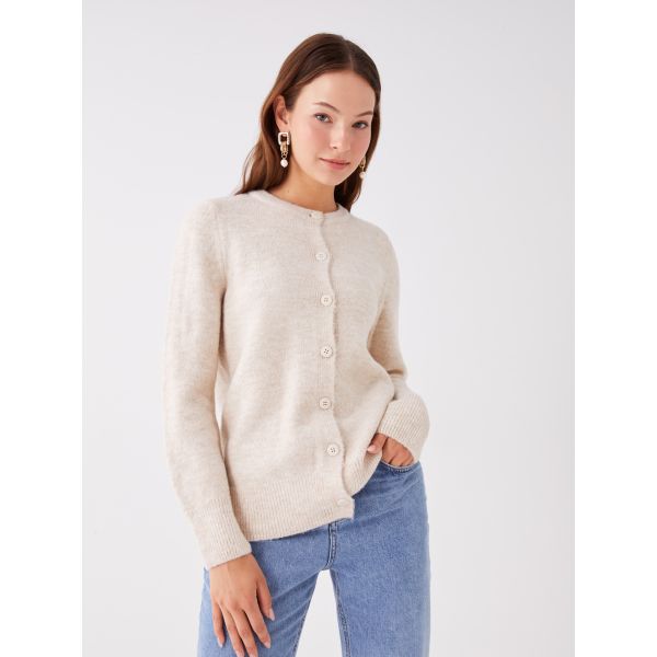 Crew Neck Regular Long Sleeve Women's Tricot Cardigan