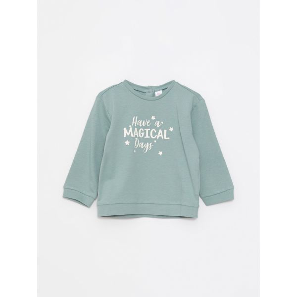 Crew Neck Long Sleeve Printed Baby Girl Sweatshirt