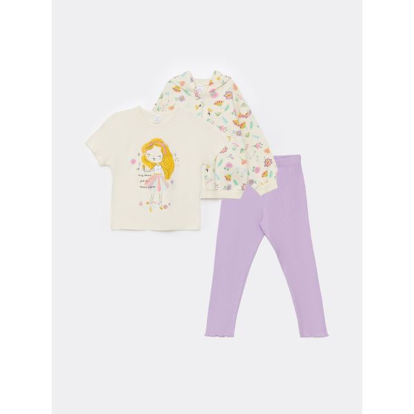 Crew Neck Short Sleeve Printed Baby Girl 3-Piece Set