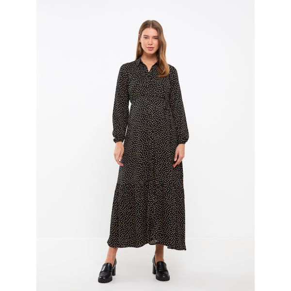 Shirt Collar Polka Dot Long Sleeve Viscose Maternity Dress