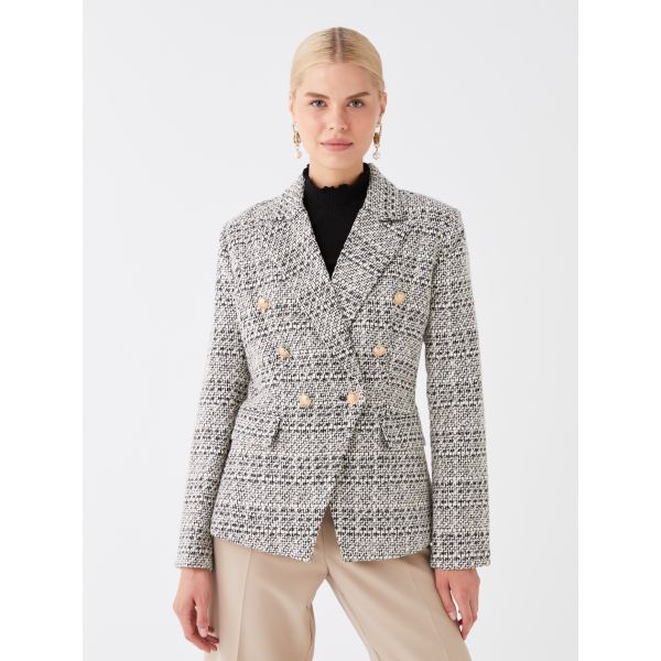 Plaid Long Sleeve Tweed Women's Blazer Jacket