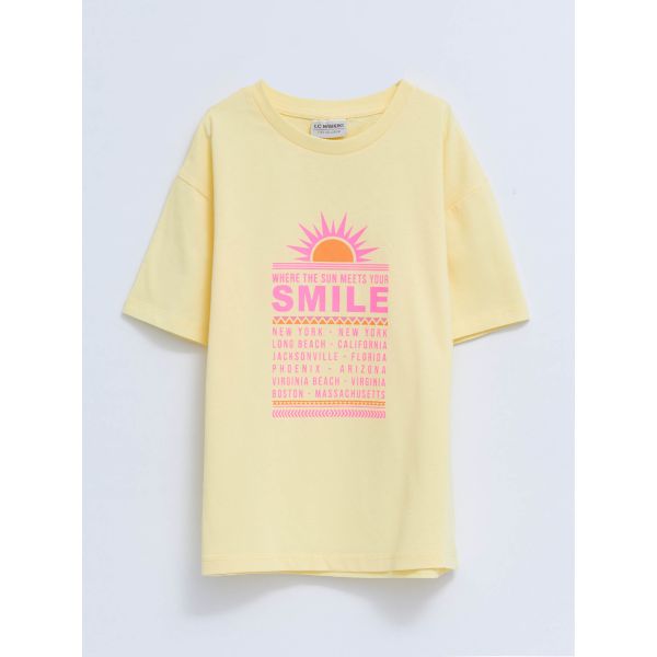 Crew Neck Printed Short Sleeve Cotton Girl T-shirt