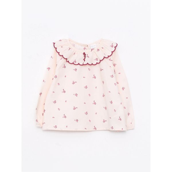 Bebe Collar Long Sleeve Patterned Baby Girl Blouse