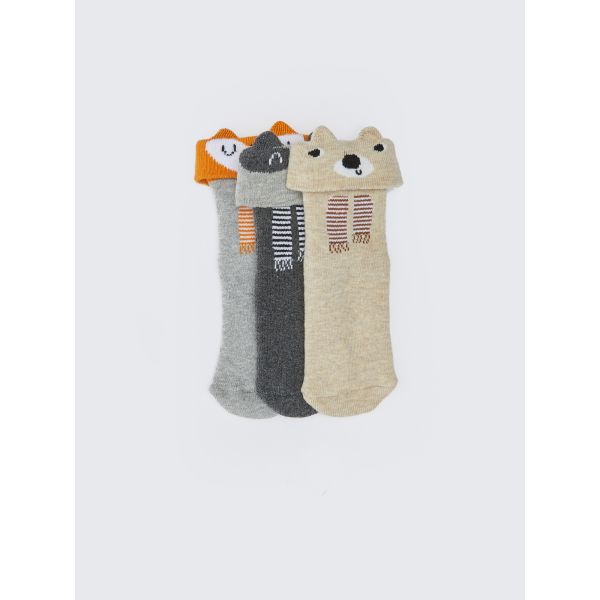 Patterned Baby Boy Towel Socket Socks 3-Pack