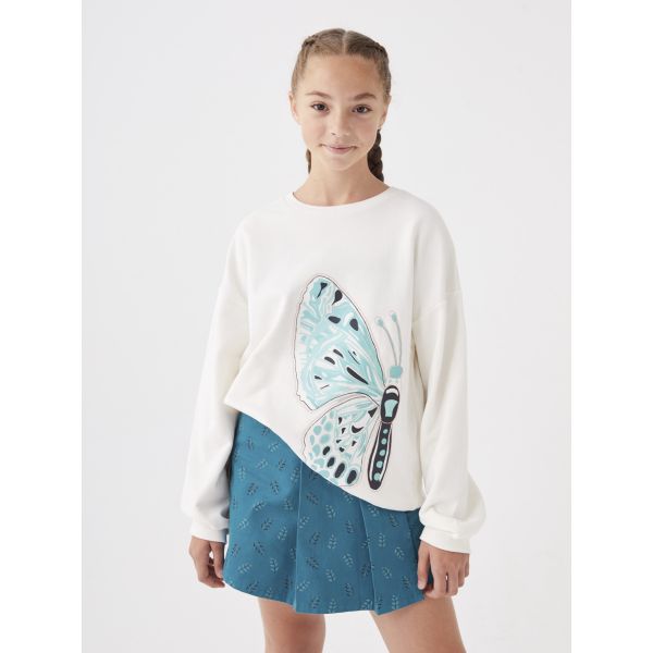 Crew Neck Printed Long Sleeve Organic Cotton Girl Sweatshirt