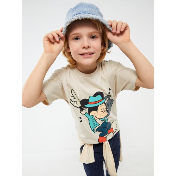 Comfortable Fit Crew Neck Mickey Mouse Printed Boys T-Shirt