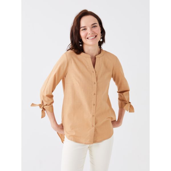 Henley Neckline Plain Poplin Women's Shirt