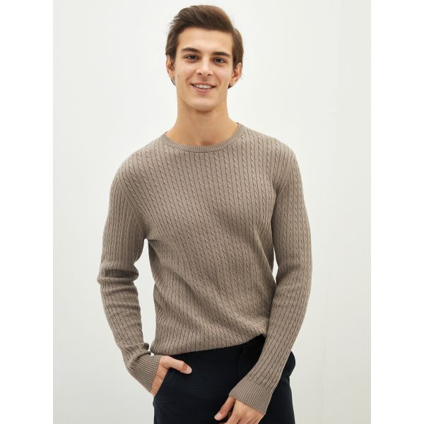 Crew Neck Long Sleeve Men's Tricot Sweater