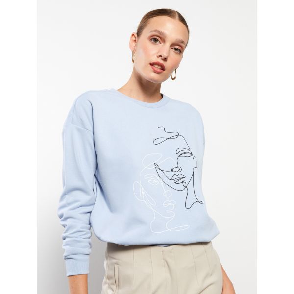 Crew Neck Printed Long Sleeve Women's Sweatshirt