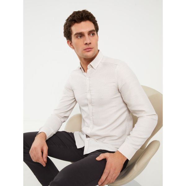 Slim Fit Long Sleeve Dobby Weave Men's Shirt