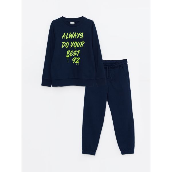 Crew Neck Printed Long Sleeve Boy Sweatshirt and Sweatpants