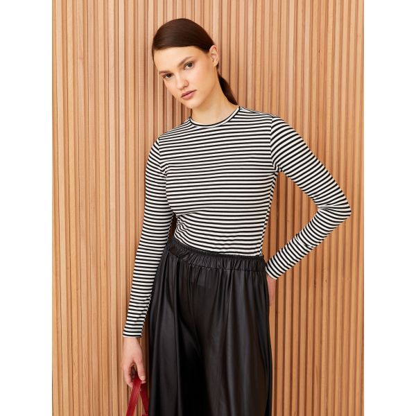 Crew Neck Striped Long Sleeve Women's T-shirt