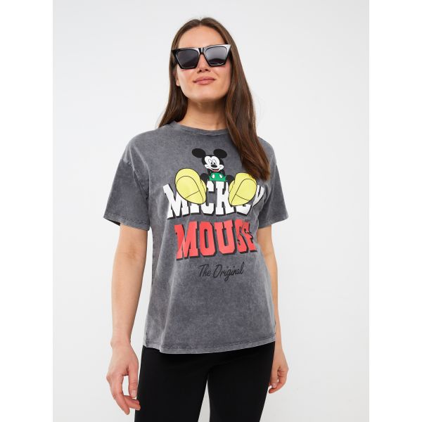 Crew Neck Mickey Mouse Printed Maternity T-Shirt