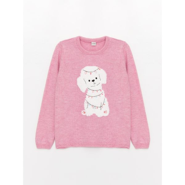 Crew Neck Patterned Long Sleeve Girl Tricot Sweater