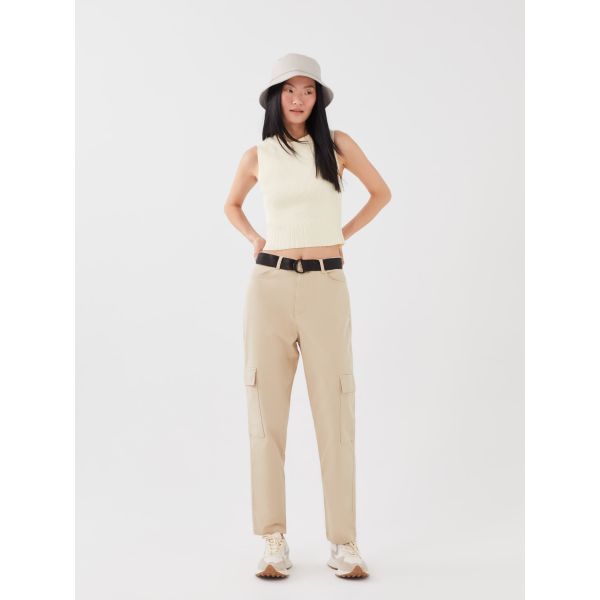 Slim Fit Women's Cargo Pants With Belt Detail