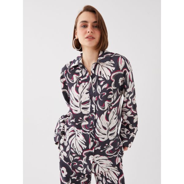 Patterned Long Sleeve Oversize Women's Shirt