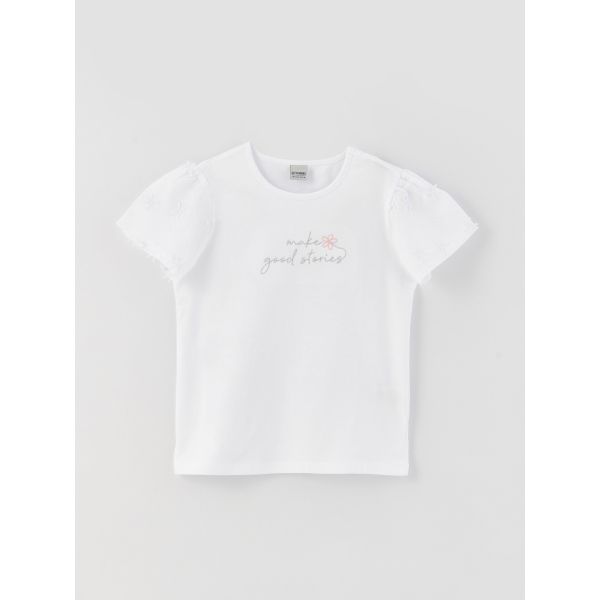 Crew Neck Embroidered Short Sleeve Girl T-Shirt