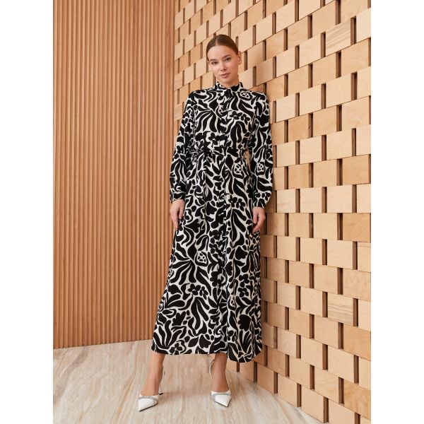 Patterned Long Sleeve Women's Shirt Dress