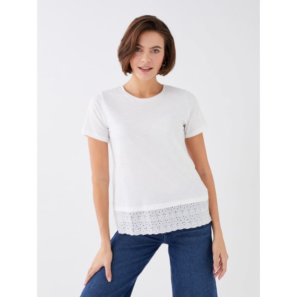 Crew Neck Embroidered Short Sleeve Women's T-Shirt