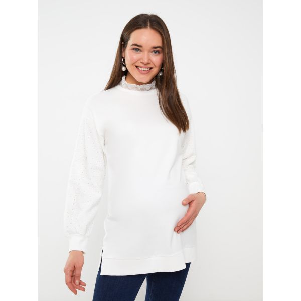 Frilly Stand Up Collar Embroidered Long Sleeve Women's Tunic