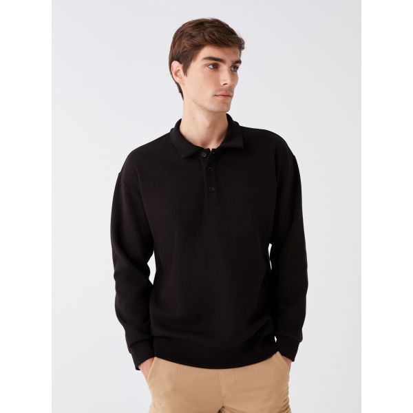 Polo Neck Long Sleeve Men's Sweatshirt