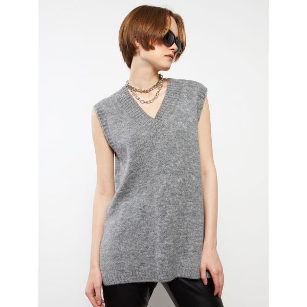 Women's V Neck Regular Tricot Sweater