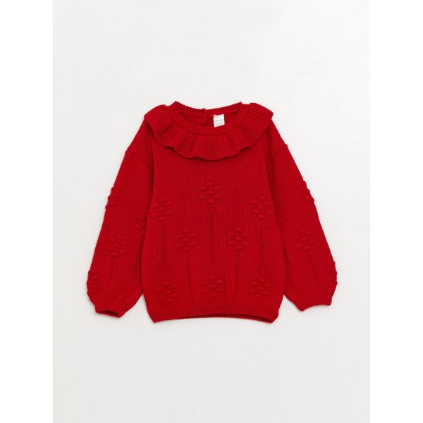 Crew Neck Patterned Baby Girl Knitwear Sweater