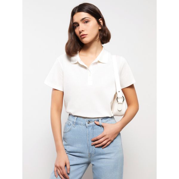 Polo Neck Straight Short Sleeve Women's T-Shirt