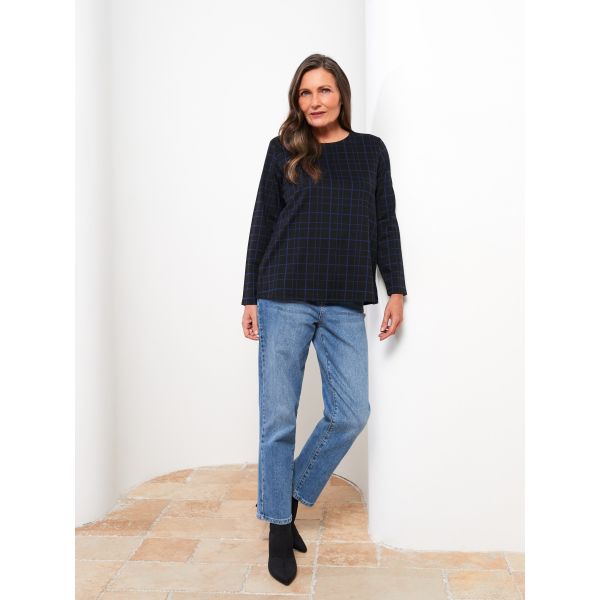 Crew Neck Plaid Long Sleeve Women's T-Shirt