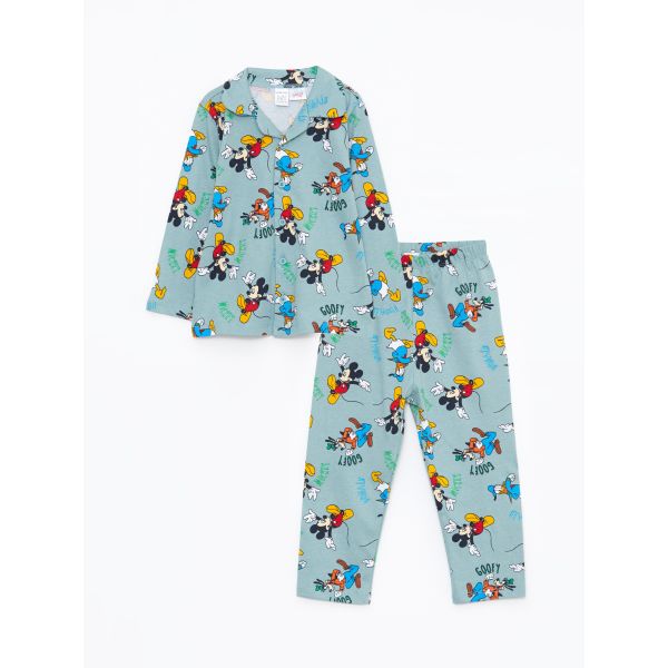 Polo Neck Long Sleeve Disney Printed Baby Boy Pajama Set