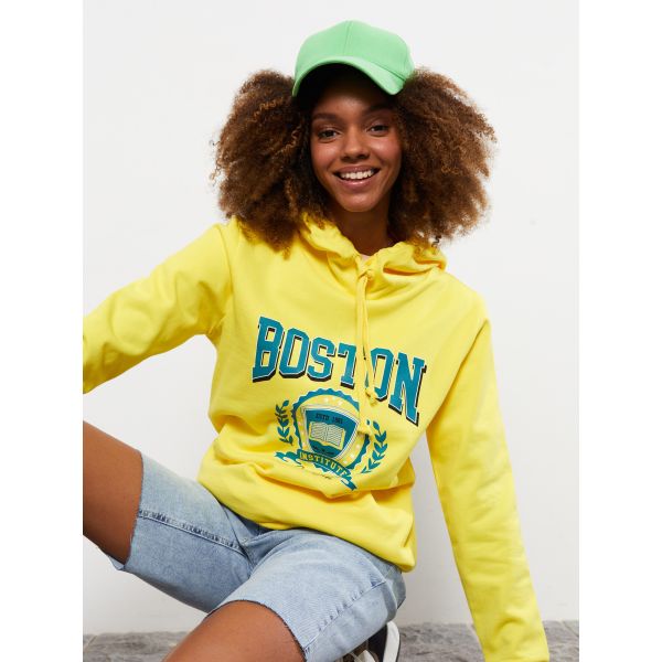 Hooded Printed Long Sleeve Women's Sweatshirt