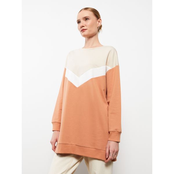 Crew Neck Long Sleeve Women's Tunic with Color Block