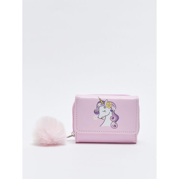 Girl's Wallet with Printed Pompom