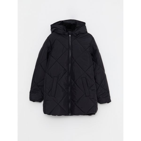 Hooded Quilted Patterned Girl Coat