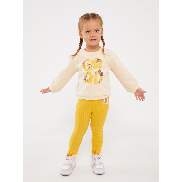 Crew Neck Long Sleeve Printed Baby Girl Sweatshirt and Tights 2-Pack Set