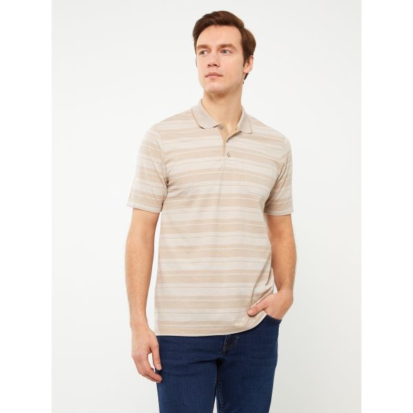 Polo Neck Short Sleeve Striped Men's T-Shirt